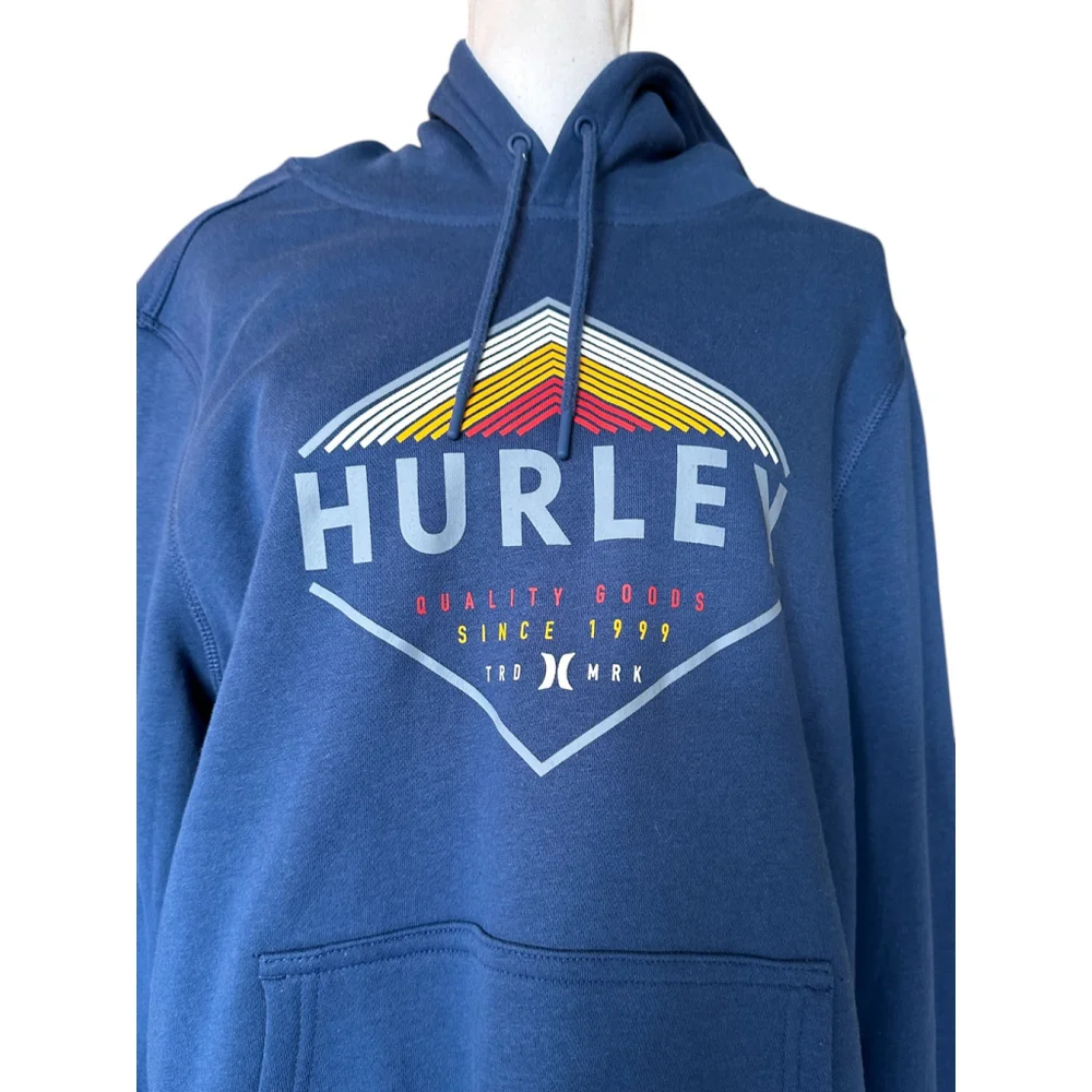 Men's Hurley Graphic Hoodie Size Medium Blue Kangaroo Pocket Sweatshirt NEW